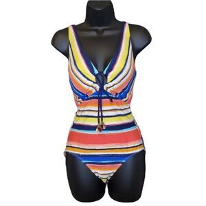 NWT Anne Cole One Piece Multicolor Stripped Swimsuit Size 8